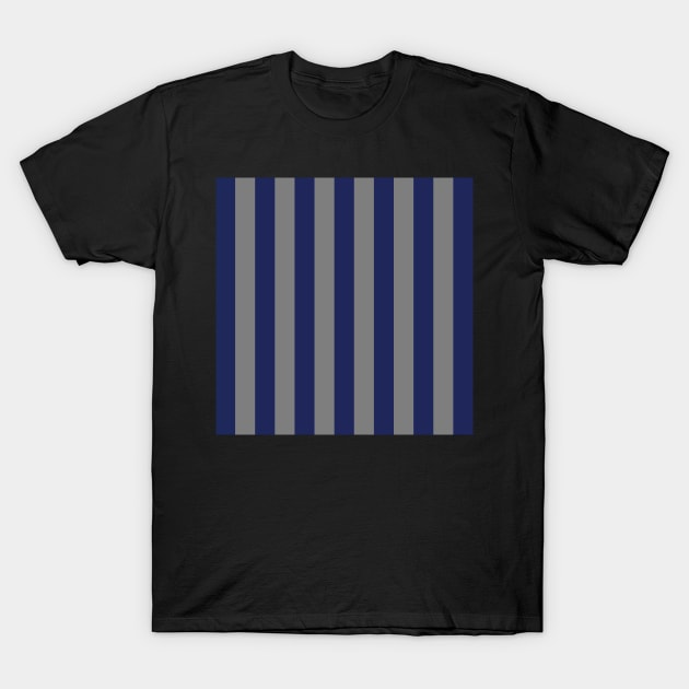 Navy Blue and Gray Stripes, Vertical Awning Stripes T-Shirt by AmyBrinkman